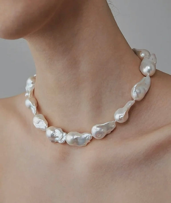 Baroque Necklace and Earrings Set: 15mm AAA+ High-quality Freshwater Baroque Pearls