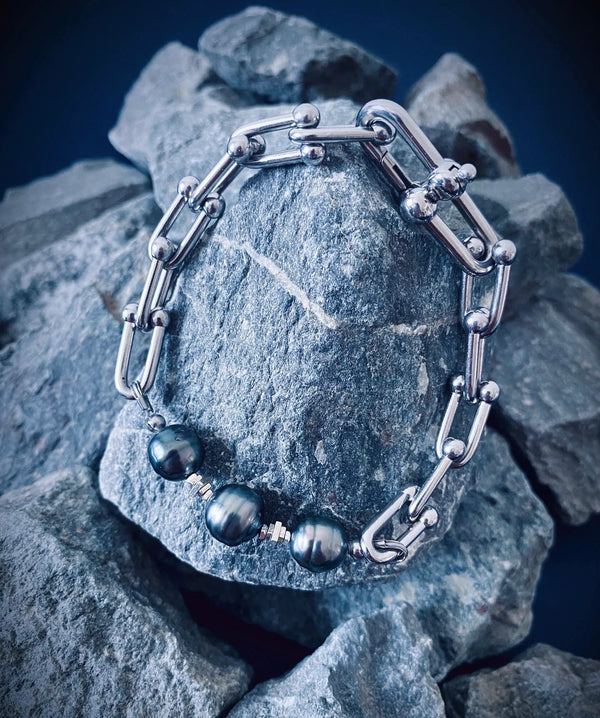 Men's Triple Bracelet : 5-6mm Tahiti pearls