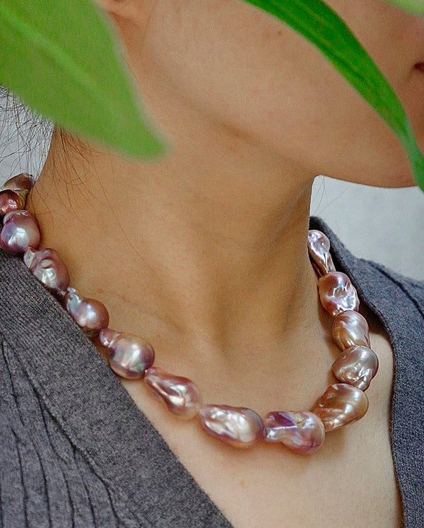 Purple Baroque Set: 15mm high-quality freshwater Baroque Pearls